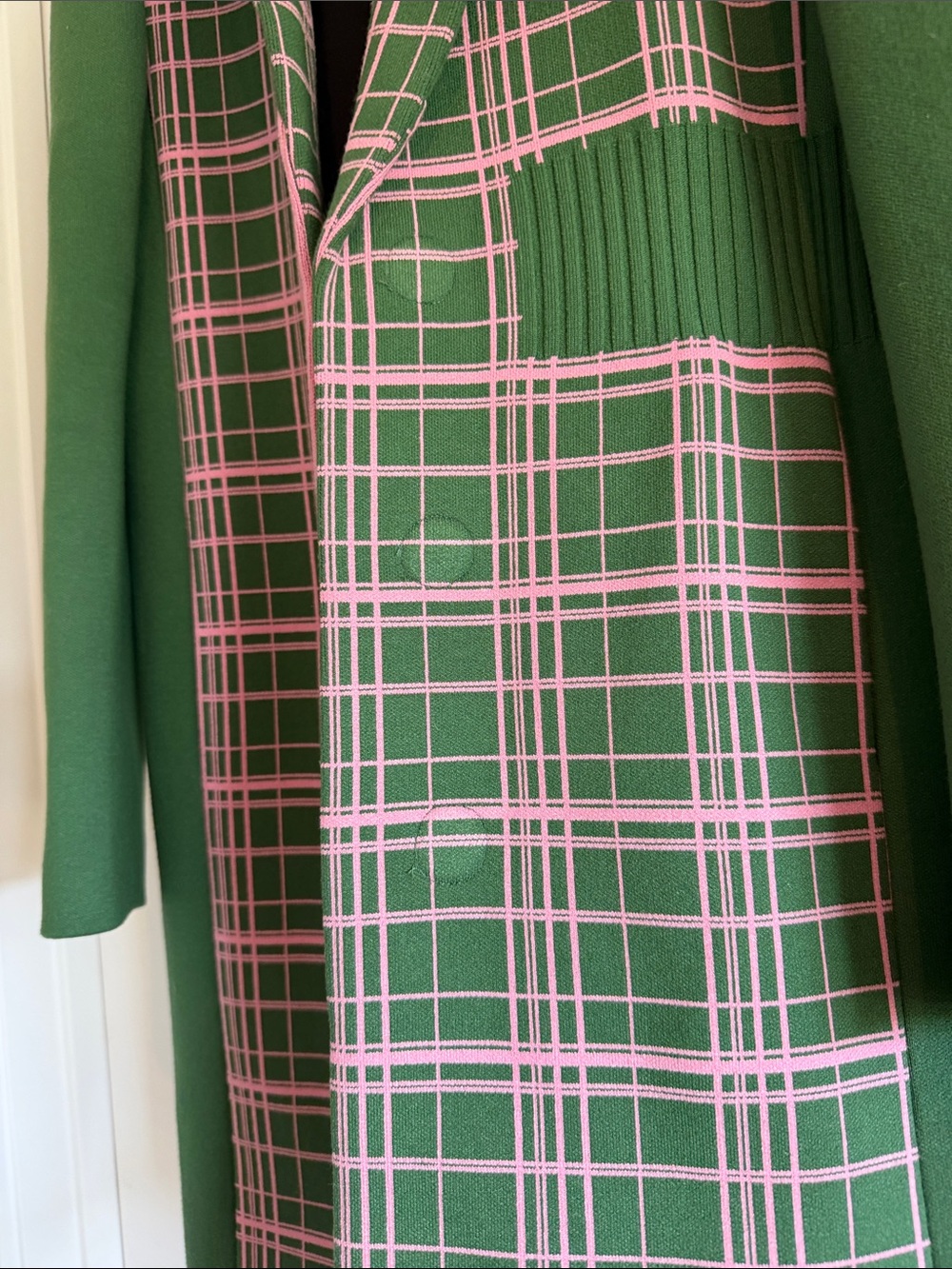 PH5 Green and Pink Plaid Wool Trench Coat - Picture 5 of 5